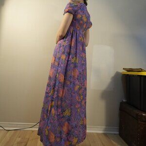 VINTAGE HANDMADE Prairie Cottagecore 70s Short Sleeve Maxi Dress - Size XS/S